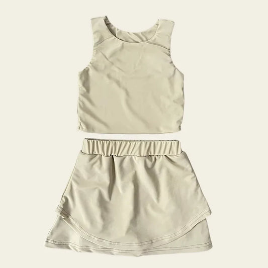 6.12 GSD2669 Baby Girls Sleeveless Light Gray Vest Top Short Skirts Yoga Set Preorder