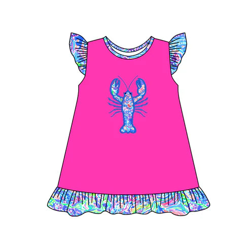 4.16 GSD2398 Baby Girls Hot Pink Floral Crayfish Knee Length Dresses Preorder