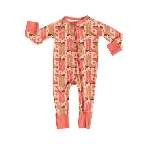 9.30 LR2733 Baby Girls Boots Stars Footie Rompers Preorder