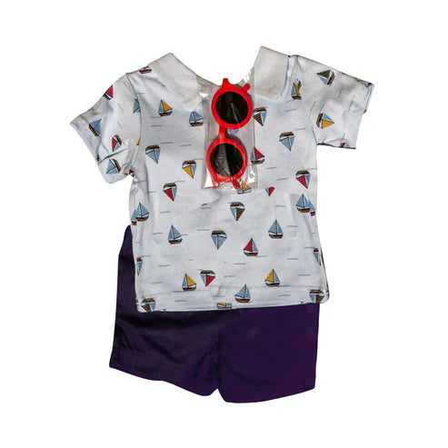 5.10 BSSO1532 Baby Boys Short Sleeves Boats Top Purple Short Set Preorder