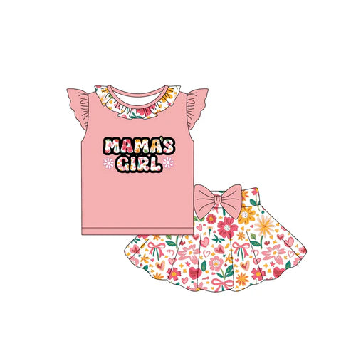 6.19 GSD2531 Baby Girls Peach Flutter Sleeves Mama's Girl Top Flowers Skorts Set Preorder