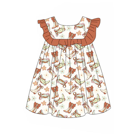 L-3.4 GSD1959 Baby Girls Western Boots Bows Knee Length Dresses Preorder