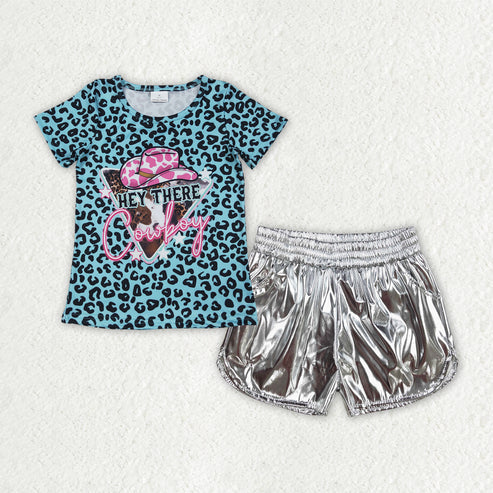 7.1 GT0934+SS0416 Baby Girls Blue Leopard Cowboy Tops White Leather Shorts Clothes Set
