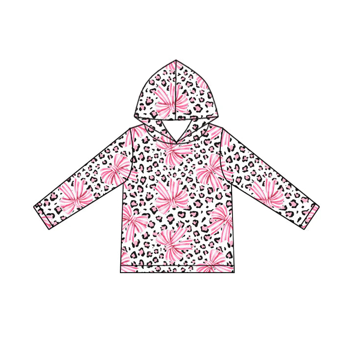 9.26 GT1240 Baby Girls Long Sleeve Pink Bows Leopard Valentine Hoodies Top Preorder