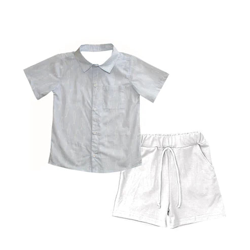 4.1  BSSO1456 Baby Boys Fishes Button Shirt Top Pockets Short Set Preorder