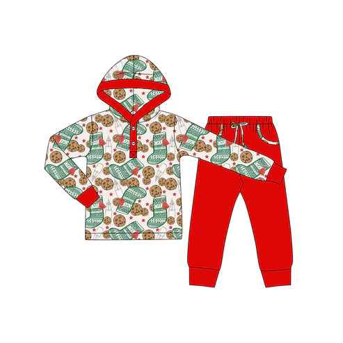 8.29 BLP1257 Baby Boys Cookie Milk Button Hoodies Pockets Leggings Christmas Set Preorder