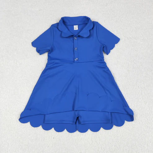 6.9 GSD2475 Baby Girls Blue Short Sleeves Button Yoga Knee Length Dress