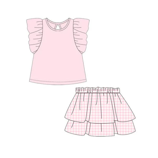 L-3.5 GSD1998 Baby Girls Pink Top Ruffle Shirts Clothes Sets Preorder