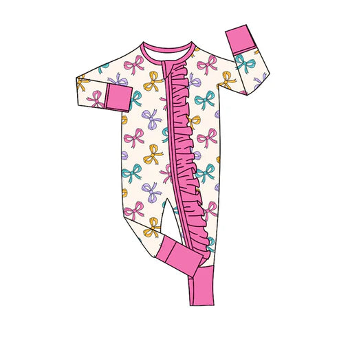 8.8 Custom Moq 5 Baby Infant Girls Colorful Bows Plaid Ruffle Zipper Rompers