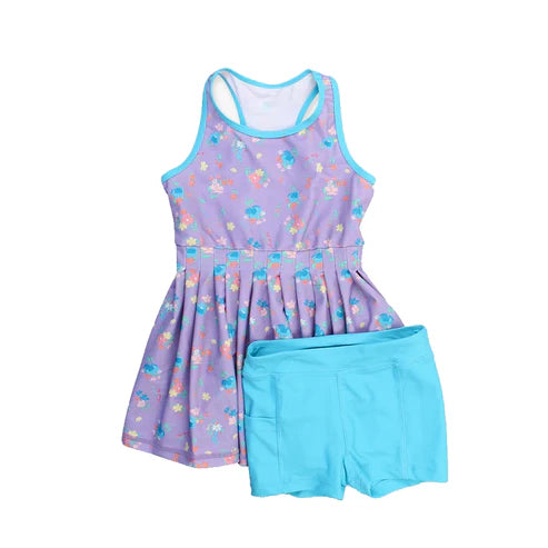 4.3 GSSO2473 Baby Girls Purple Sleeveless Floral Dress Short Yoga Set Preorder