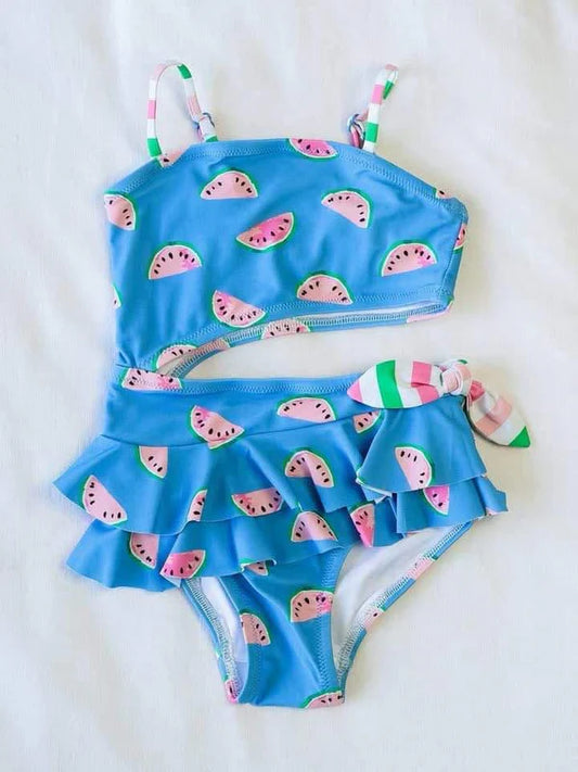 L-3.5 S0527 Baby Girls Summer Watermelon Ruffle One Piece Swimsuits Preorder