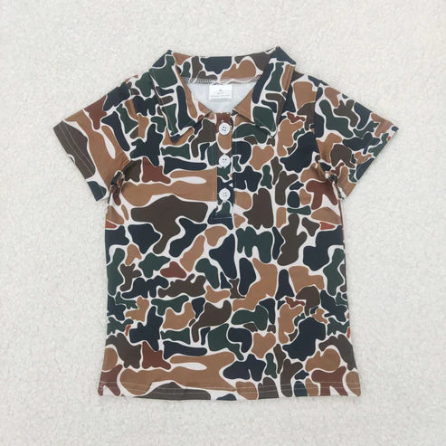 4.14  BT1213 Baby Boys Short Sleeves Button Olive Camo Polo Shirts Top