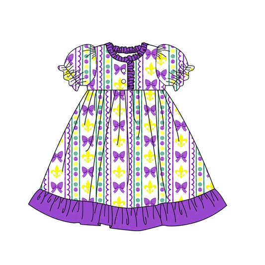 9.26  GSD2825 Baby Girls Anchors Bows Stripe Button Ruffle Mardigras Knee Length Dresses Preorder