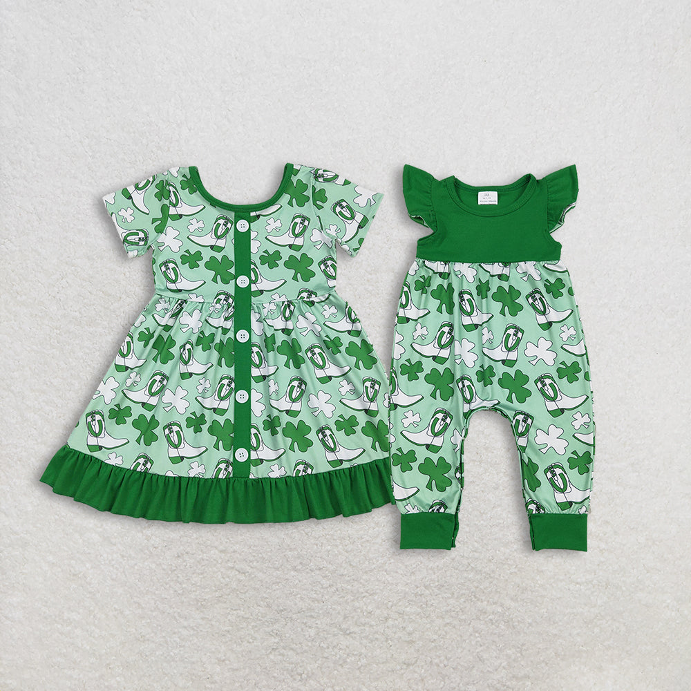 Sibling Baby girl clothes summer boot bow short sleeve dress and Rompers