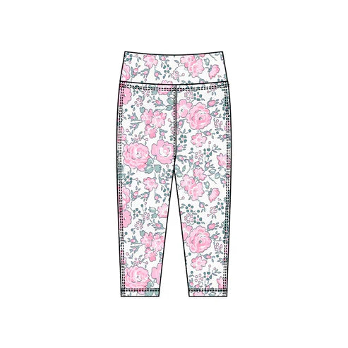 10.25  P0917 Baby Girls Pink Flowers Yoga Leggings Pants Bottom Preorder