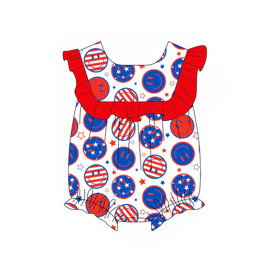 L-3.6 SR2754 Baby Infant Girls 4th Of July Smile Ruffle Rompers preorder