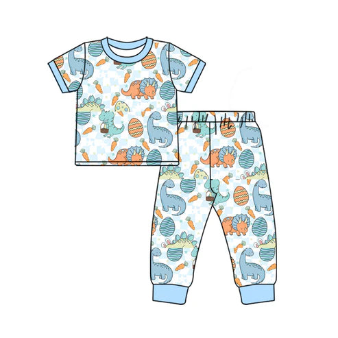 BSPO0543 Baby Boys Easter Dinosaurs Eggs Shirt Pants Pajamas Clothes Sets Preorder