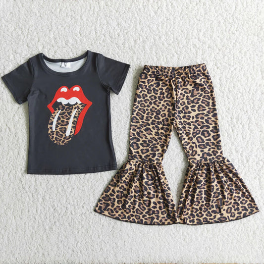 4.26 RTS NO MOQ ETA 5/7days Arrived A3-16 Black short-sleeved leopard print pants with mouth pattern