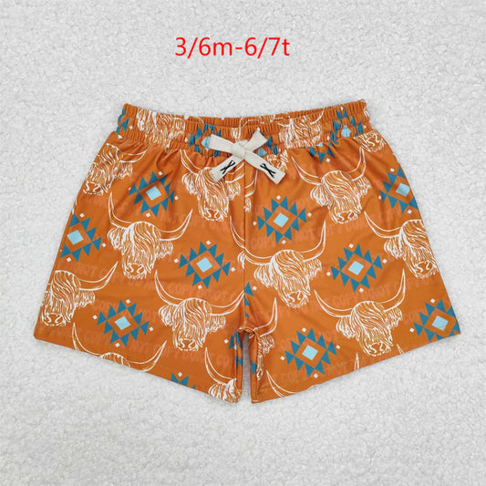 S0463 Baby Boys Western Cow Aztec Trunks Bottoms Swimsuits