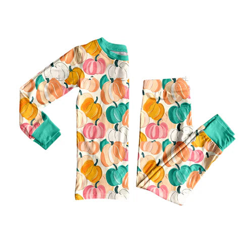 8.5 GLP2691 Baby Girls Colorful Pumpkins Plaid Top Pant Fall Pajamas Set Preorder