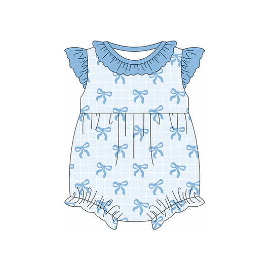 L-3.4 SR2733 Baby Infant Girls Blue Bows Flutter Sleeve Rompers preorder
