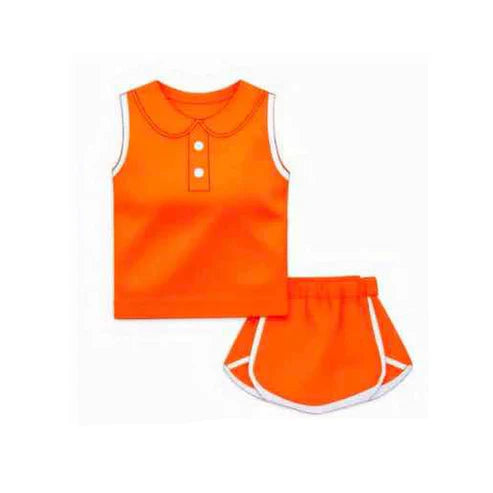 3.17 GSD2162 Baby Girls Orange Sleeveless Button Vest Top Shorts Cotton Clothes Sets preorder