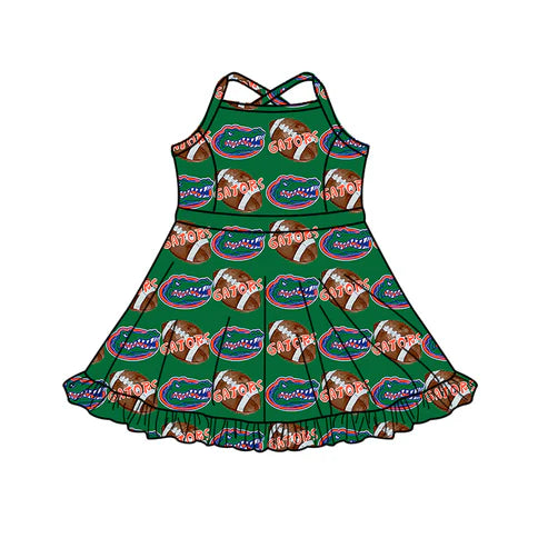 8.29 Custom MOQ 5 Baby Girls Strap Football Ruffle Shorts FLORIDA Team Knee Length Dress