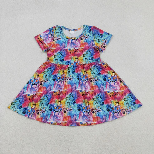 11.12 GSD2920 Baby Girls Short Sleeve Cartoon Girls Knee Length Dress