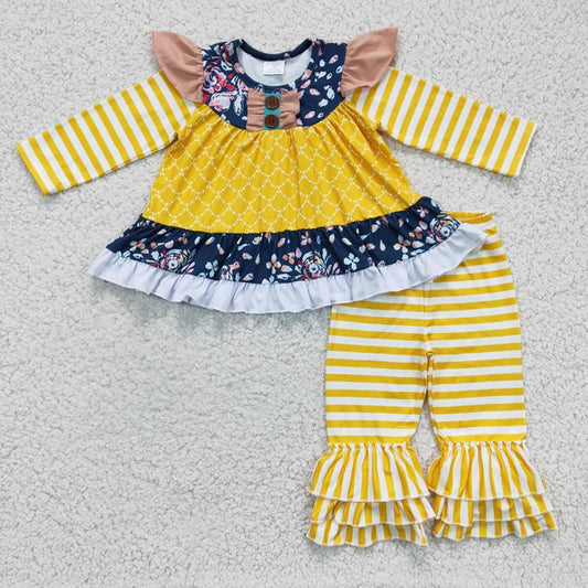 6 A20-11 Fall Girl Yellow Striped Floral Outfit