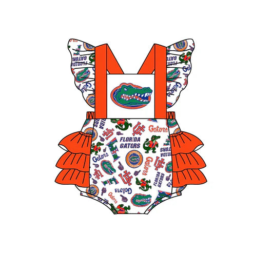 4.26 Preorder Moq 3 Baby Infant Girls Ruffle Football Florida Team Rompers