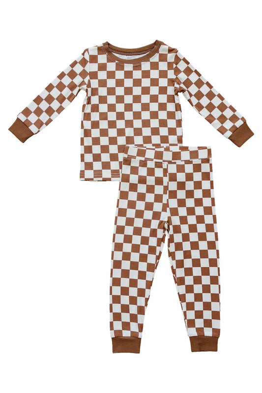 11.26 MOQ:5pcs BLP1407 pre-order toddler boy clothes gingham boy winter pajamas outfit