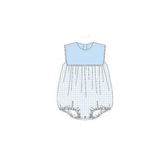 12.15 MOQ:5pcs SR3751 pre-order baby boy clothes blue gingham print toddler boy summer bubble