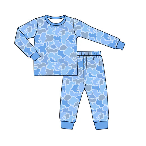 10.20 BLP1312 Baby Boys Blue Whales Camo Top Pants Southern Pajamas Sets Preorder
