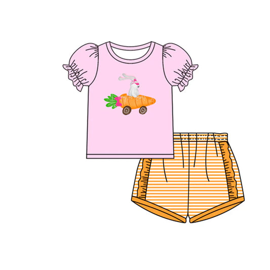 12.2 MOQ:5pcs GSSO2960 pre-order baby girl clothes rabbit car print toddler girl easter summer outfit