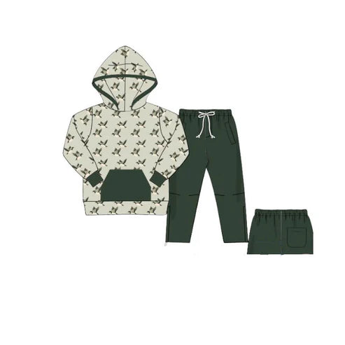 10.20 BLP1310 Baby Boys Green Ducks Plaid Pockets Hoodie Pants Hunting Clothes Sets Preorder