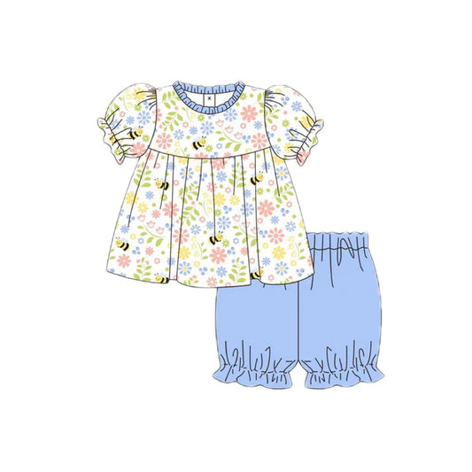 11.24 MOQ:5pcs GSSO2911 pre-order baby girl clothes bee print toddler girl summer outfit