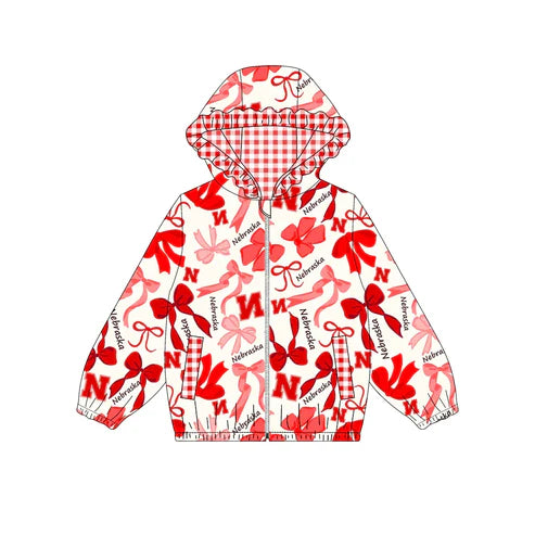 9.9 Custom Moq 5 Baby Girls Red Nebraska Team Zipper Hoodies Tops