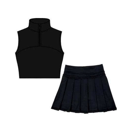 12.6 MOQ:5pcs GSD3297 pre-order toddler girl clothes black print girl yoga summer skirt set