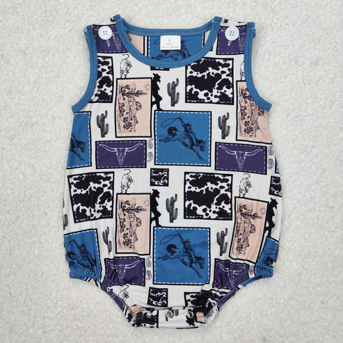 SR2700 Baby Infant Boys Western Rodeo Cow Cactus Romper