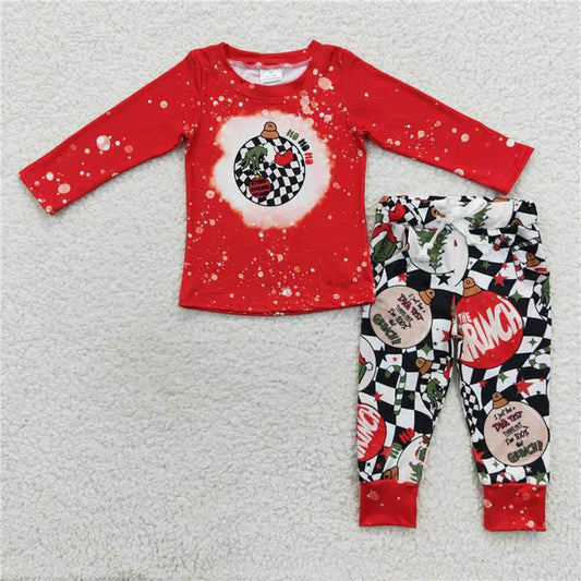 L-3.2 BLP0209 Cartoon red long sleeve black and white checkered pants suit