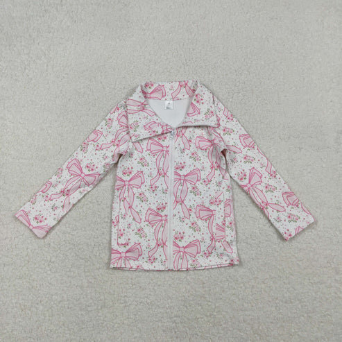 10.30 GT1082 Baby Girls Long Sleeves Pink Floral Bows Zipper Pockets Yoga Jacket Top