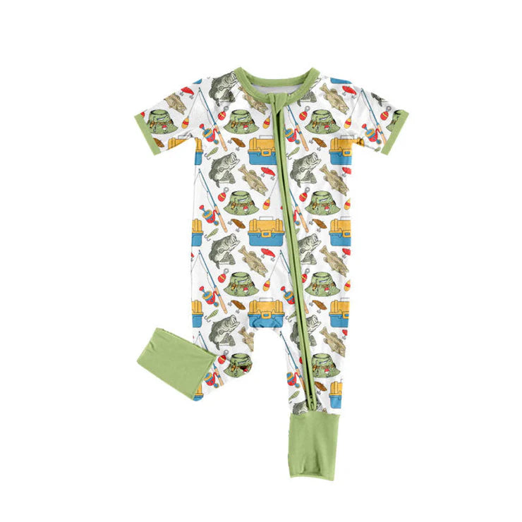 12.2 MOQ:5pcs SR3679 pre-order baby girl clothes fishing print girl summer romper