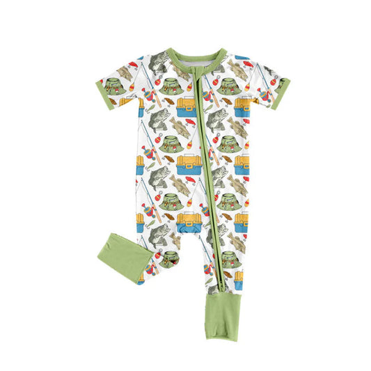12.2 MOQ:5pcs SR3679 pre-order baby girl clothes fishing print girl summer romper