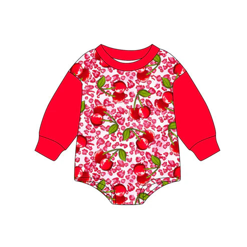 6.30 no moq LR2370 pre-order baby girl clothes cherry leopard long sleeve romper