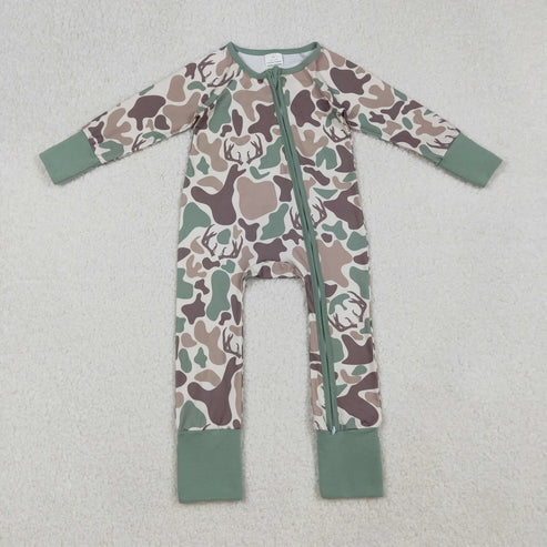 11.1 Sibling Baby Boys Green Khaki Deer Camo Pockets Zipper Hoodie Jackets Zipper Rompers