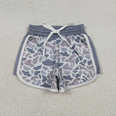 12.27 RTS NO MOQ（In Stock) Gray-Blue Camouflage Lace-up Shorts
