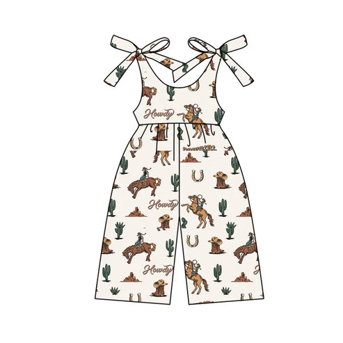 3.28 SR2969 Baby Girls Bows Strap Horse Rodeos Cactus Jumpsuits Preorder