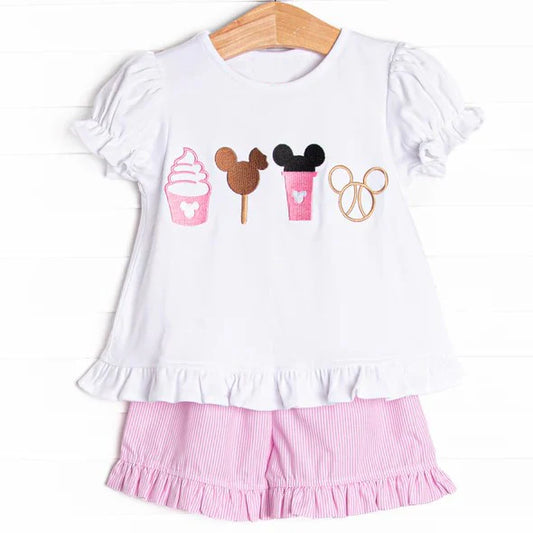 L-3.5 GSSO2127 Baby Girls Snacks Short Sleeve Top Ruffle Shorts Clothes Sets Preorder