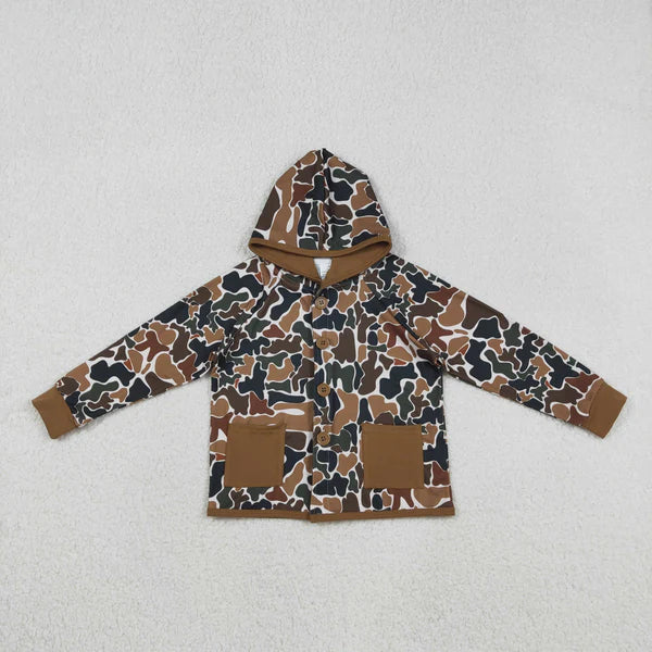 12.8 BT1442 Baby Boys Southern Dark Brown Camo Button Pockets Hoodie Jackets Top