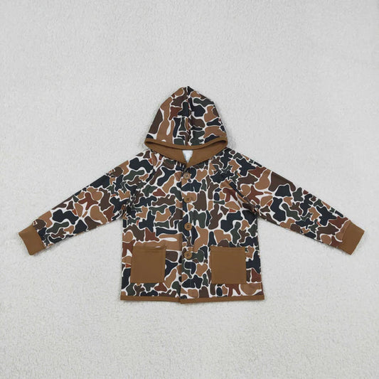 12.8 BT1442 Baby Boys Southern Dark Brown Camo Button Pockets Hoodie Jackets Top
